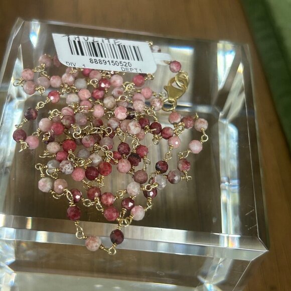 Rarities Carol Brodie Gold Plated Silver Wire Wrap Necklace RHODONITE 36" Nwt - Picture 5 of 7